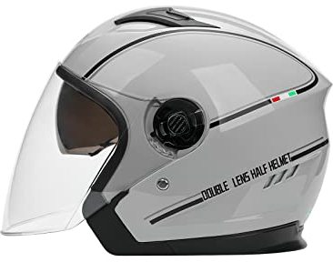 LIONCIANO Casco Semiaperto Adulto con Doppia Visiera, Casco Moto Demi-Jet Moto Cross Casco Scooter Caschi Motorino Vintage, Piloto Urbano Helm(Grigio)