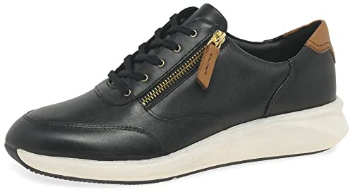 Clarks Womens Un Rio Zip Sneaker, Black Black Leather, 8 UK