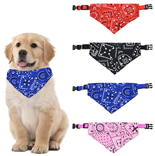 HACRAHO Bandana-Halsband Für Haustiere, 4 Stück Hundebandana Mit Verstellbarem Halsband Handgefertigtes Hundehalsband Mit Schnellverschluss Waschbare Dreiecks-Halsbänder Für Kleine Hunde Und Katzen, S