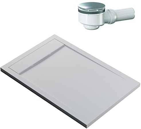 BERNSTEIN Duschtasse 80x120 cm Weiß matt Flache Bauhöhe, Duschwanne aus Mineralguss, Rechteckiges Duschbecken mit Gefälle, Mineralguss-Duschwanne komplett inkl. Dallmer-Ablauf Orio