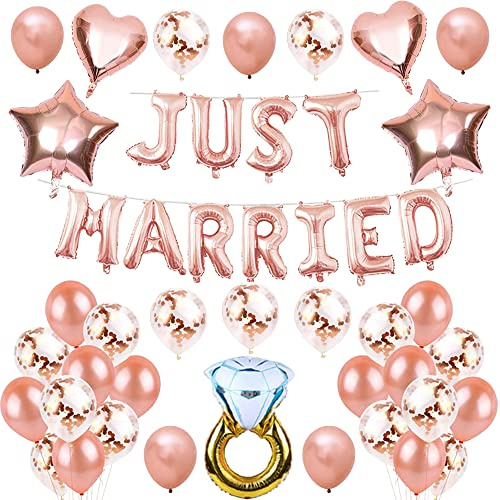 40 Stück Just Married Girlande Luftballon Set - Hochzeits Ballons Deko, Rasen-Hochzeitsfest，Just Married Ballon Heiratsantrag Standesamt Verlobung Hochzeits, Rosegold