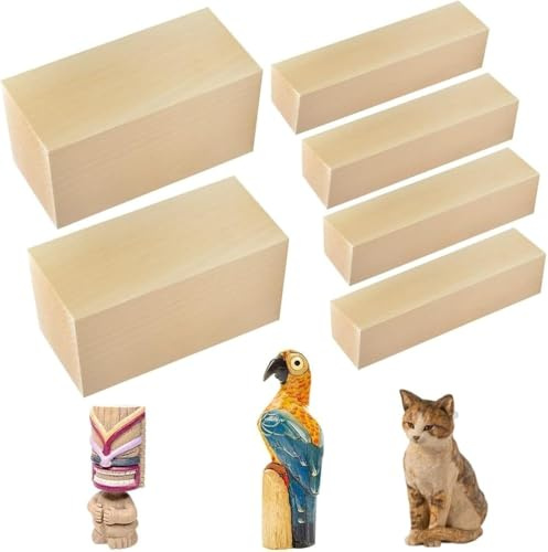 SIYINGSAERY 2 Maderas de Talla de 10 x 5 x 5 cm y 4 Maderas de Tallado de 10 x 2 x 2 cm Madera de Tilo para Tallar Blanda para Principiantes para Bloques de Madera para Tallar para Pequeños Trabajos