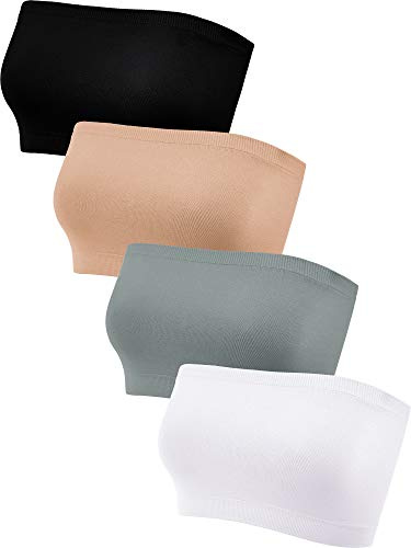 Geyoga 4 Pieces Strapless Bandeau Bra, Seamless Bralettes Stretchy Non Padded Bandeau Tube Top Bra for Women(Elegant Colors,X-Large)