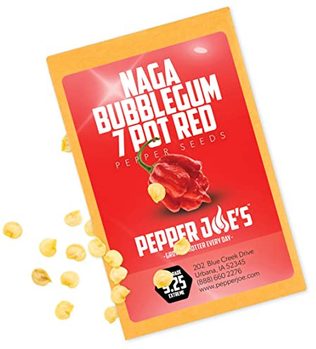 Pepper Joe's Bubblegum 7 Pot Naga Red Pepper Seeds – Pack of 10+ Super Hot Chili Seeds – Rare Seeds for Planting