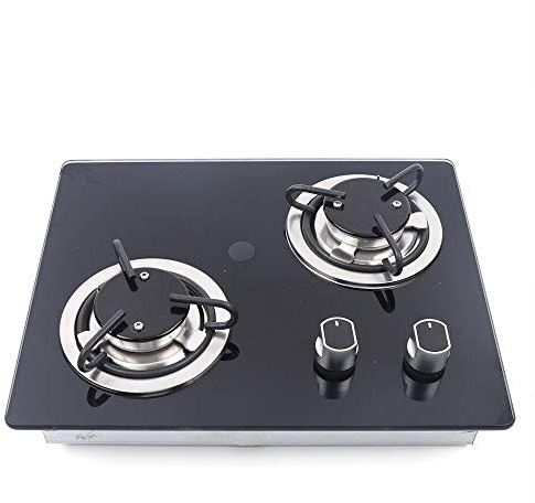 15 Inch 2 Burners Gas Stove, Gas Hob Cooktop, Black Tempered Glass Panel Built-in LPG Countertop Gas Stove, Outdoor Grill Camping Stoves Station, Gas Cooker for RV Camper Caravan Apartments