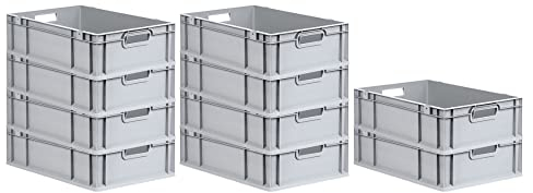PROREGAL SparSet 10x Eurobox NextGen Grip | HxBxT 17x40x60cm | 34 Liter | Griffe offen | Grau | Eurobehälter, Transportbox, Transportbehälter, Stapelbehälter