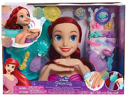 Just Play Disney Princess Shimmer Spa Ariel-frisörhuvud, 20 cm stort, 20 stycken, rött hår, barnleksaker från 3 år från