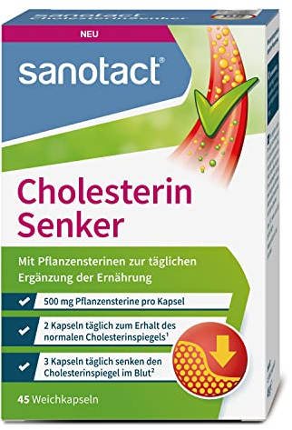 sanotact Cholesterin Senker (45 Weichkapseln) • Cholesterinspiegel natürlich senken • Pflanzensterine zur täglichen Nahrungsergänzung • 1.500mg Pflanzensterine pro Tagesdosis