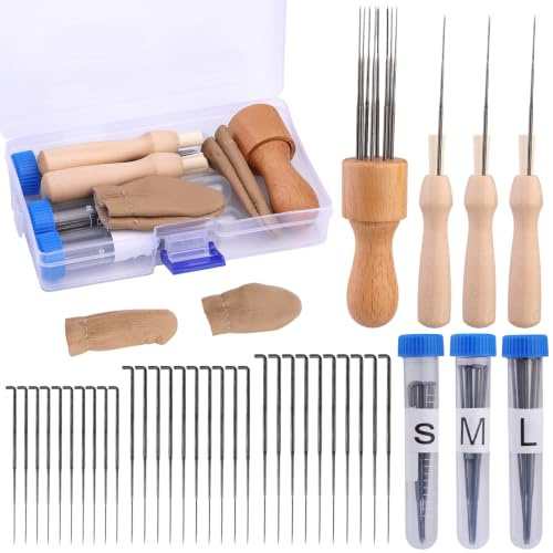 36 Stück Filzen Starterset, Filznadeln Zum Trockenfilzen in 3 Größen | Nadelfilzen Set Mit Filznadel, Filznadelgriff Aus Holz, Filz Set Für Filzen Handarbeit Trockenfilzen