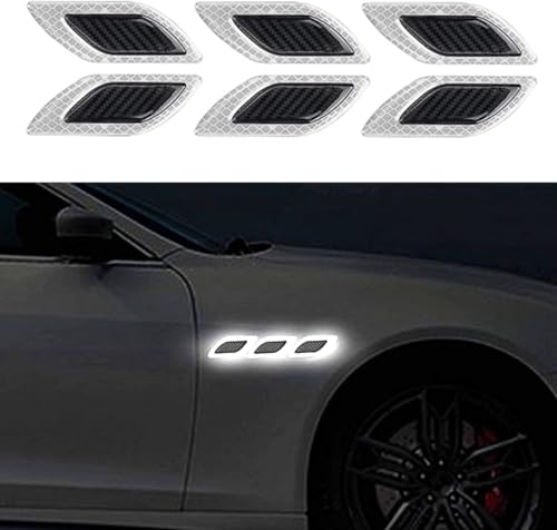 6 PCS 3D Strong Reflective Stripe Sticker,High-Intensity Night Visibility Reflective Decal Safety Warning Diamond Grade Carbon Fiber for Car SUV (White)