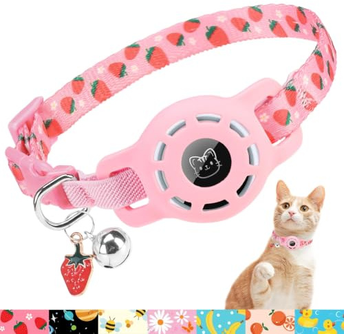 BINGPET AirTag Katzenhalsband mit Glocken, verbessertes Sicherheits-elastisches Katzenhalsband mit Airtag-Katzenhalsbandhalter, Anti-Verlust-Katzenhalsbänder für Mädchen, Jungen, Katzen,