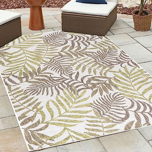 HomebyHome Outdoor Läufer Wetterfest 80x150 cm Sisal Optik Palmen Design Läufer Beige - Balkon Teppich Wasserfest Küchenläufer - Für Garten, Terasse, Camping, Außenbereich Teppich