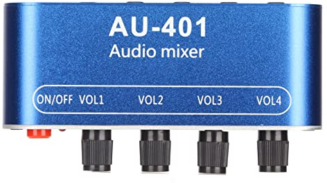 XTevu Mini Stereo Mixer, Line Mixer 4 Channel Low Noise 4 in 1 Out Volume Adjustment 3.5mm Sound Selector Amplifier Mini Audio Mixer for PC Laptop Headphone