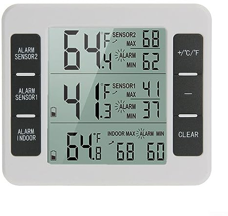 Thermomètre d'alarme pour réfrigérateur, thermomètre numérique pour congélateur, intérieur et extérieur sans fil pour congélateur, station météo avec télécommande