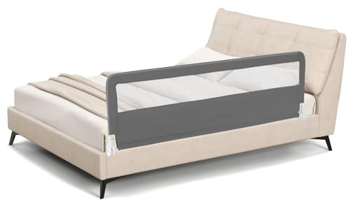 COSTWAY Barriera Letto per Bambini di 180 cm, Sponda di Sicurezza Pieghevole con Copertura Rimovibile, Rete Traspirante, Sbarra da Letto per Letti Singoli e Matrimoniali, 180 x 41 x 55 cm (Grigio)
