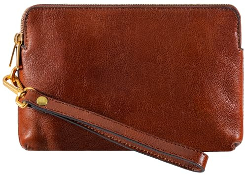 Time Resistance Pochette en cuir pour homme – Sac de rangement pour homme – Sac de poignet – Mallette faite à la main en Italie – Boîte cadeau incluse (Marron Cognac)