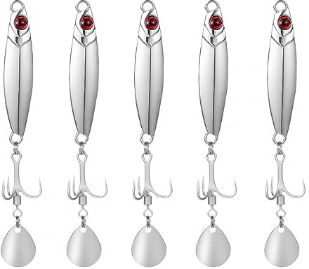 5 Stück Kunstköder Angelköder Wobbler Set, Bionische Meeresangelgerät, Metall Angel Spinnerköder mit Schwanzgeräusch Pailletten und Haken für Salzwasser und Süßwasser