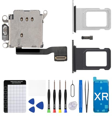 for iPhone XR Dual SIM Card Reader Flex Cable with Black and Silver SIM Double Card Slot Tray Holder Adapter Replacement for iPhoneXR with SIM Eject Pin Repair Tool Kit A1984 A2105 A2106 A2107 A2108