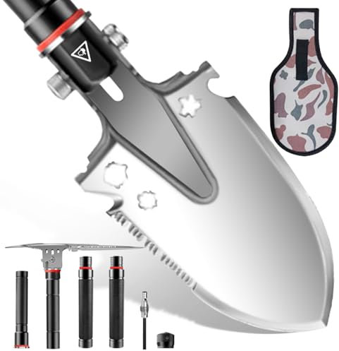 Folding Survival Shovel with Pickaxe, Portable Camping Shovel for Outdoor, Tactical Unbreakable Military Spade Multitool Survival Gear and Equipment for Off Road Backpacking Hiking Car Emergency