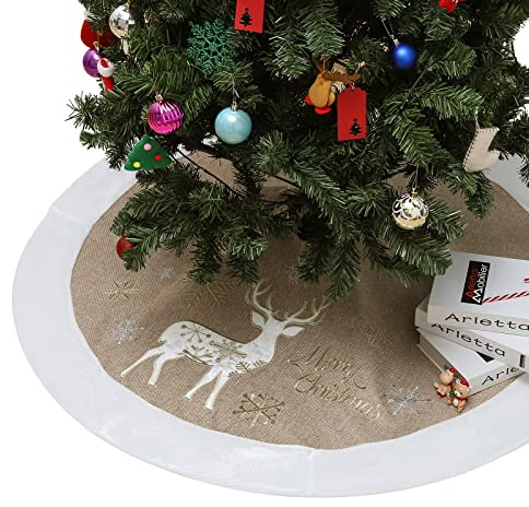 Lewondr Weihnachtsbaum Rock für Weihnachtsbaumdekoration, 120cm, Khaki&Weiß