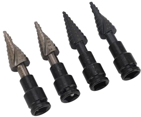 4-teiliges Stufenbohrer-Set, Stufenbohrer aus Hochfestem Stahl Mit Geraden Und Spiralförmigen Rillen Für Elektrische Schraubenschlüssel-Handtischbohrmaschinen