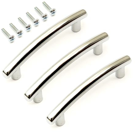 Curved Bow Handle 64mm H/C Polished Chrome & Screws Kitchen Drawer Cupboard Cabinet Door (3, 35mm Screw Length)