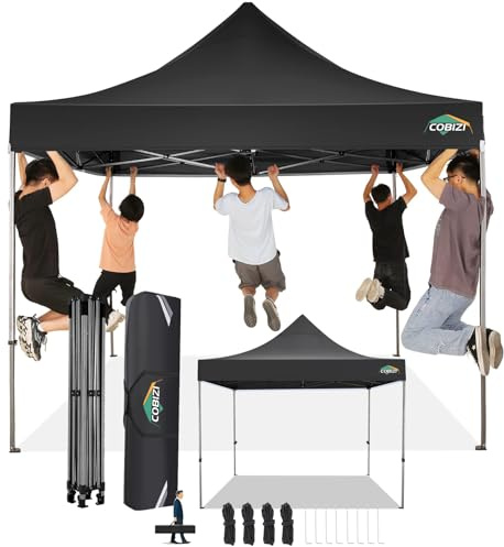 COBIZI Tonnelle Pliante 3x3 Imperméable,Tonnelle de Jardin Exterieur sans Parois Latérales,Barnum Pliant 3x3,Anti UV Tonnelle Tente pour Exterieur Plage Terrasse (3 par 3m Noir)
