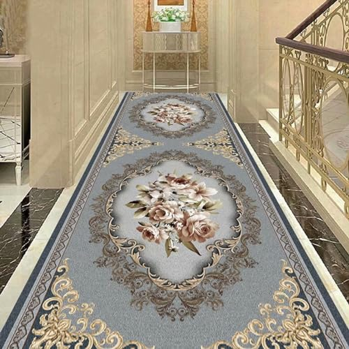 Teppich Läufer Teppiche Läufer Für Flur Und Haustür Landhaus Blau Grau, Modern Bordered Non-Slip Bedroom Hall Soft Teppich Läufer Mit Gummirücken, Rutschfest Und Waschbar ( Color : WxL , Size : 120x20