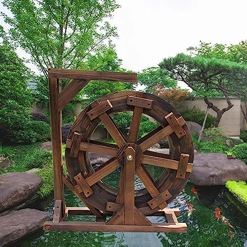 Wasserrad-Brunnen, Rad-Wasserfall, Holz-Außenräder, Brunnen, Vintage, rustikal, Zierteich, dekorativ, für Balkon, Terrasse, Garten, Brunnen, Veranda, Hof (Größe: Durchmesser 80 cm)