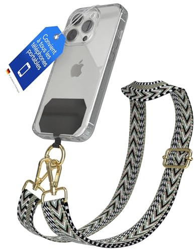 EAZY CASE - Handykette Universal zum Umhängen kompatibel mit jedem Handy Kette mit Hülle kombinierbar Handykordel mit Karabiner für Handyhülle Handyband zum Umhängen Bunt Boho Kordel Grün Schwarz