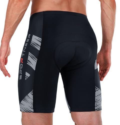 Sportneer Padded Cycling Shorts Men - 4D Cycling Shorts Mens Padding Bicycle Cycling Biking Clothing Shorts, Breathable and Absorbent