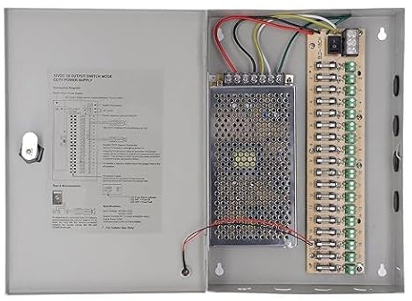 MEHOOSPVN 18 Channel 12v 30a Power Supply Distribution Box Lock Security Multiple Camera, DC Distributed Power Box with AC Plug and Lock for Security Cameras w/Led Strips and Lighting, DVRs, CCTV