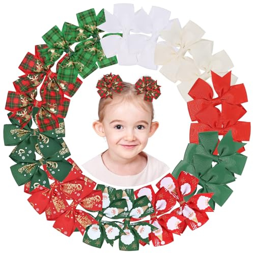 YHXX YLEN 20 lazos para el pelo de 3 pulgadas para niñas, cinta de grogrén de Navidad, pinzas para el pelo con pinza de cocodrilo, accesorio para el cabello para niñas pequeñas, bebés, niños y