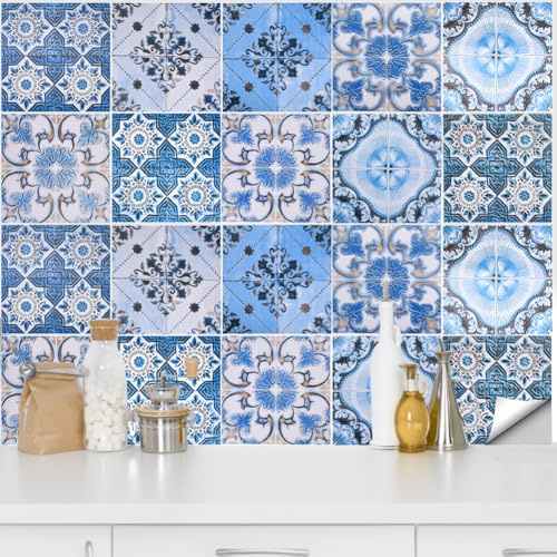 QUCUMER 20 Hojas Vinilos Cocina Azulejos 15x15cm Pegatinas Azulejos Cocina Vinilo Adhesivo Azulejos Pegatinas Autoadhesivo Azulejo Pegatinas Vinilo Azulejos Impermeable para Cocina Baño Pared Mueble