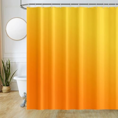 Uiiooazy Duschvorhang 200x180cm Anti Schimmel Gradient Orange Modern | Duschvorhang Herbst Gelb Wasserdicht Stoff Polyester Waschbar Bad Vorhang mit 14 Haken für Badezimmer Badewanne