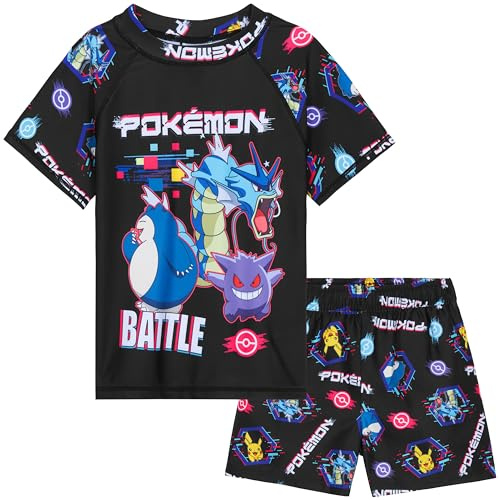 Pokemon baddräktsset för pojkar tonåringar 2 delar anime baddräkt med pojkar badshorts och utslag väst för simbassäng strandresa högtid nödvändigheter, Svart, 5-6 År