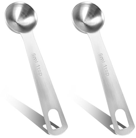 Ouligay Lot de 2 cuillères doseuses de 5 ml en acier inoxydable - Cuillères doseuses à café en acier inoxydable - Cuillères à soupe - Cuillères doseuses à café - Cuillères à épices pour mesurer le