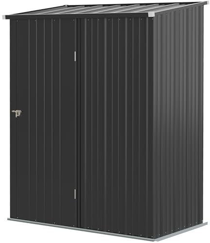 Outsunny Metall Gerätehaus 1,34m² 161,5 x 94,5 x 196cm Geräteschuppen mit Pultdach Abschließbarer Tür, wetterfest Garten Schuppen Outdoor Gartenhaus für Hinterhof Außenbereich Schwarz