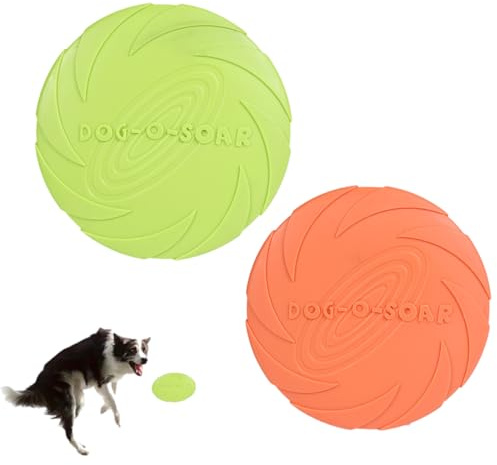 SGERUFZ 2 Pcs Hundespielzeug Frisbee 18 cm Gummi für Land und Wasser Hundetraining Werfen Fangen Spielen Grün Orange