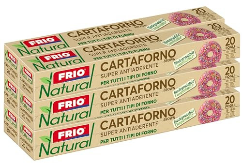 FRIO - 120 Fogli Carta Forno Naturale 33x38 cm (set 6 confezioni da 20), Antiaderenti, per Microonde e Conservazione - Pronti all'Uso, per Pizze e Teglie - Biodegradabili, Riciclabili, Compostabili