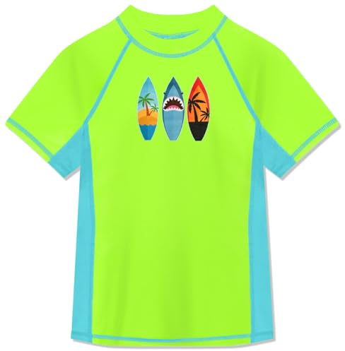 BesserBay Jungen UPF 50+ Rundhals Badeshirt Kurzarm Swimsuit Bademode UV Shirt Grün Blau Rashguard 130