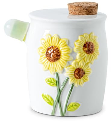 Sunflower Sugar Dispenser With Pour Spout Ceramic Sugar Shaker Dispenser White Powder Sugar Shaker Elegant Embossed Sunflower Decoration