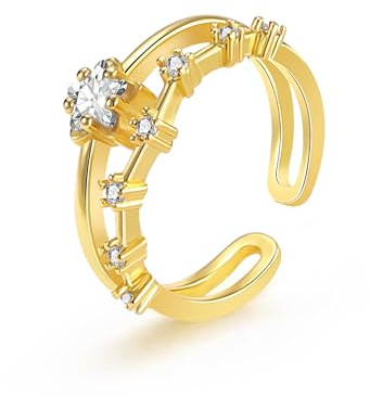 ALEXCRAFT Anelli Oro 925 Donna Anelli Aperti con Pietra Forma Stella Anelli Argento Fedine Fidanzamento Coppia con Zircone Amicizia Antistress