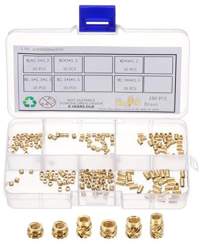 QUARKZMAN 180 Stück M2 M2,5 Gewindeeinsatz Einpressmutter Messing Gewindemutter Einschmelzgewinde Rändelmutter Threaded Inserts für 3D Druck Kunststoffschale