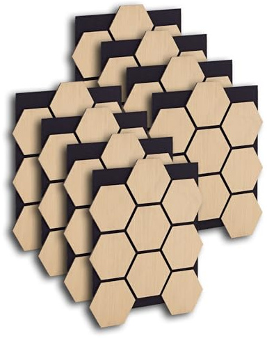 Homestyle4u 8x Akustikpaneele Holz 76x62 cm Hexagon Schallschutz Natur | Wandpaneele in Eichenholzoptik zur Schalldämmung, Akustikplatten Modular Erweiterbar, Filz-Träger für Decke und Wand