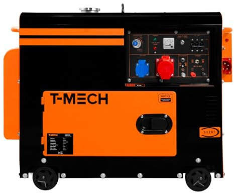 6.5kVA Diesel Stromerzeuger Generator Stromaggregat Geräuschlos Notstromaggregat Dreiphasig 230V 6500W 13PS Motor 400V E-Start Notstrom Pulverbeschichteter Stahl 20L Kapazität Werkzeug & Trichter