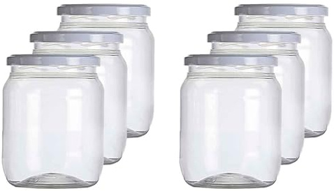Acan Tradineur - Confezione da 6 barattoli in plastica n. 1 con coperchio in metallo, ideale per la conservazione dei tuoi alimenti, capacità 210 ml, 8,5 x 6,5 cm