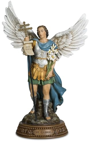 DevotedWalls St. Gabriel The Archangel Statue,Patron Saint of Messengers,12 The Archangel Gabriel Statue in Blue/White,Colored Saint Gabreiel with Lily & Scroll,Estatua de San Gabriel el Arcángel