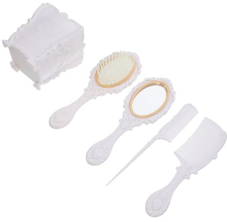 Happyyami Kit de Coiffeuse Taille Moyenne Ensemble Peigne Antistatique pour Cheveux Types Femmes et Hommes Usage Salon de Coiffure Compact Miroir Pvc Blanc