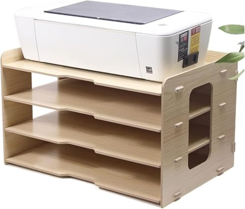 Schreibtischaufbewahrung Briefablage, Druckerständer, Aktenhalter Verdicken, Hölzerner Desktop, Mehrschichtig, 4-Gitter-büro, Bücherregal, A3, Papieraufbewahrungsbox, Gray